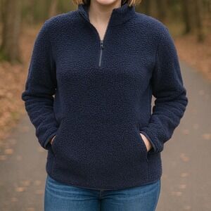 Amazon‎ Essentials Navy Blue Fleece Pullover Quarter Zip Men's Unisex XS Pockets